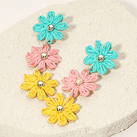 Triple Raffia Flower Link Dropdown Earrings