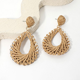 Raffia Wrapped Teardrop Dangle Earrings