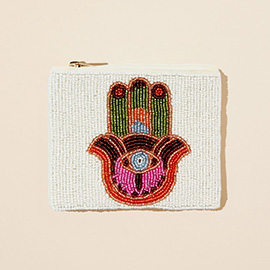 Evil Eye Hamsa Hand Seed Beaded Mini Pouch Bag