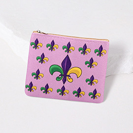 Mardi Gras Fleur de Lis Pattern Printed Mini Pouch Bag