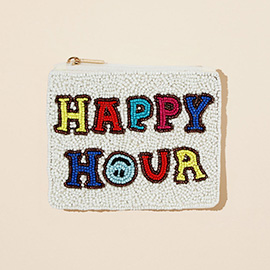 HAPPY HOUR Message Seed Beaded Mini Pouch Bag