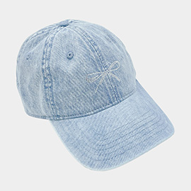 Bling Studded Bow Pointed Denim Baseball Cap