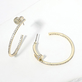 14K Gold Plated CZ Stone Paved Nail Hoop Earrings