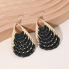 Raffia Basket Weave Teardrop Dangle Earrings