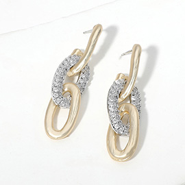 14K Gold Plated CZ Stone Paved Link Earrings