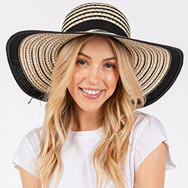 Striped Pattern Wide Brim Floppy Sun Hat