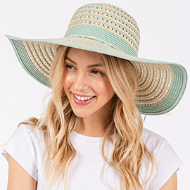 Striped Pattern Wide Brim Floppy Sun Hat