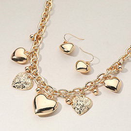 Metal Heart Charm Station Chunky Chain Necklace