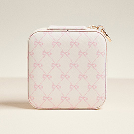 Pink Bow Pattern Portable Square Jewelry Box