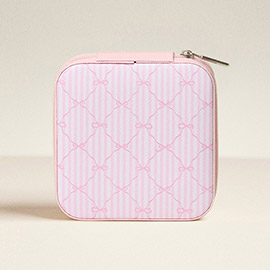 Pink Bow Pattern Portable Square Jewelry Box