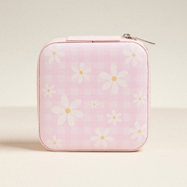 Daisy Flower Checkered Pattern Portable Square Jewelry Box