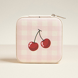 Cherry and Checker Pattern Portable Square Jewelry Box