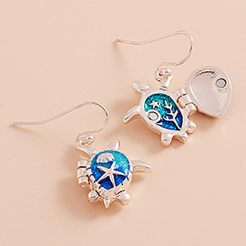 Enamel Sea Turtle Locket Dangle Earrings