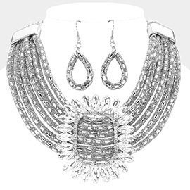 Marquise Stone Cluster Buckle Baguette Stone Embellished Chain Strand Statement Necklace