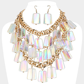 Acrylic Pebbled Triple Layered Chandelier Statement Necklace