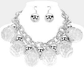 Chunky Acrylic Ball Textured Metal Ring Statement Necklace