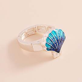 Enamel Sea Shell Locket Stretch Ring