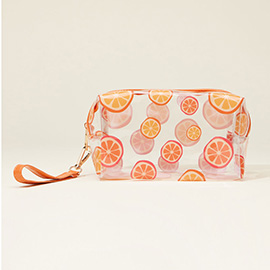 Orange Pattern Transparent Cosmetic Pouch Bag