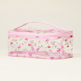 Top Handle Lemon Pattern Transparent Cosmetic Pouch Bag