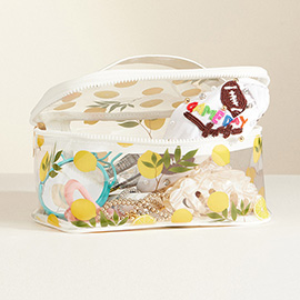 Top Handle Lemon Pattern Transparent Cosmetic Pouch Bag