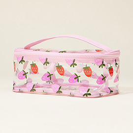 Top Handle Strawberry Pattern Transparent Cosmetic Pouch Bag