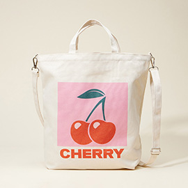 Cherry Printed Top Handle Canvas Bag / Crossbody Bag