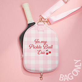 In My Pickleball Era Message Neoprene Cherry Checker Pattern Pickleball Paddle Case Bag