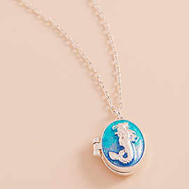 Enamel Mermaid Locket Pendant Necklace