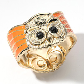 Enamel Owl Hinged Bangle Bracelet