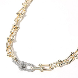 14K Gold Plated CZ Stone Paved Hardware Chain Necklace