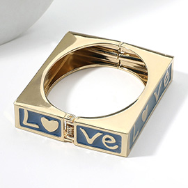 Enamel LOVE Message Square Hinged Bangle Bracelet