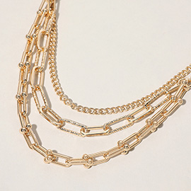 Textured Metal Hardware Paperclip Chain Layered Necklace