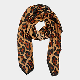 Leopard Pattern Printed Oblong Silky Satin Scarf Shawl