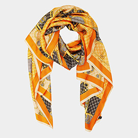 Abstract Pattern Printed Oblong Silky Satin Scarf Shawl