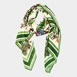 Flower Pattern Printed Oblong Silky Satin Scarf Shawl