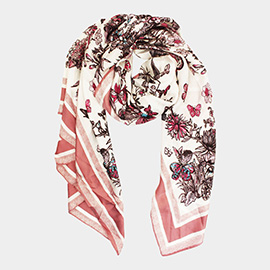 Flower Pattern Printed Oblong Silky Satin Scarf Shawl