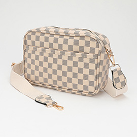 Faux Leather Checkered Pattern Rectangle Crossbody Bag