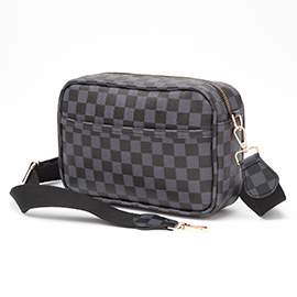 Faux Leather Checkered Pattern Rectangle Crossbody Bag