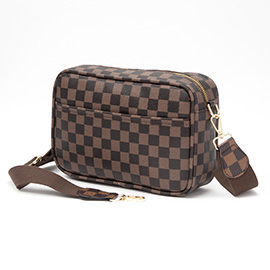 Faux Leather Checkered Pattern Rectangle Crossbody Bag