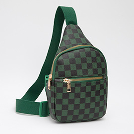 Faux Leather Checkered Pattern Sling Bag