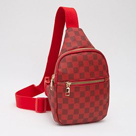 Faux Leather Checkered Pattern Sling Bag