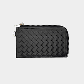 Faux Leather Basket Weave Flat Card Holder Wallet with Wristlet