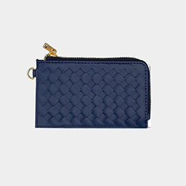 Faux Leather Basket Weave Flat Card Holder Wallet with Wristlet