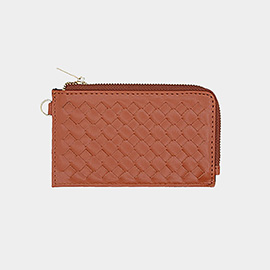 Faux Leather Basket Weave Flat Card Holder Wallet with Wristlet