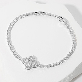 SECRET BOX_Stone Paved Quatrefoil Pointed Round Stone Cluster Tennis Chain Bracelet