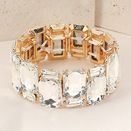 Rectangle Glass Stone Cluster Stretch Evening Bracelet