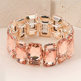 Rectangle Glass Stone Cluster Stretch Evening Bracelet