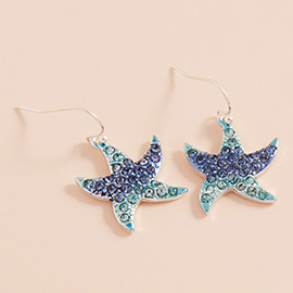 Stone Paved Colored Metal Starfish Dangle Earrings