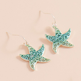 Stone Paved Colored Metal Starfish Dangle Earrings