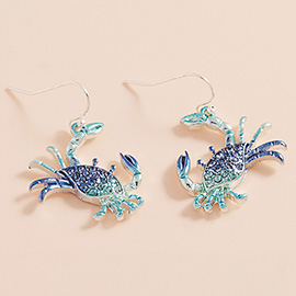 Stone Paved Colored Metal Crab Dangle Earrings